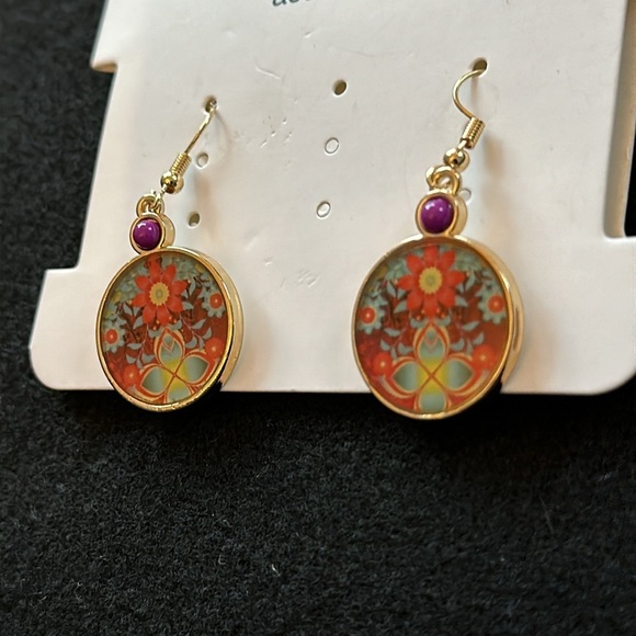 Desigual NWT pierced earrings gold colorful floral circle drop earrings - Picture 5 of 8